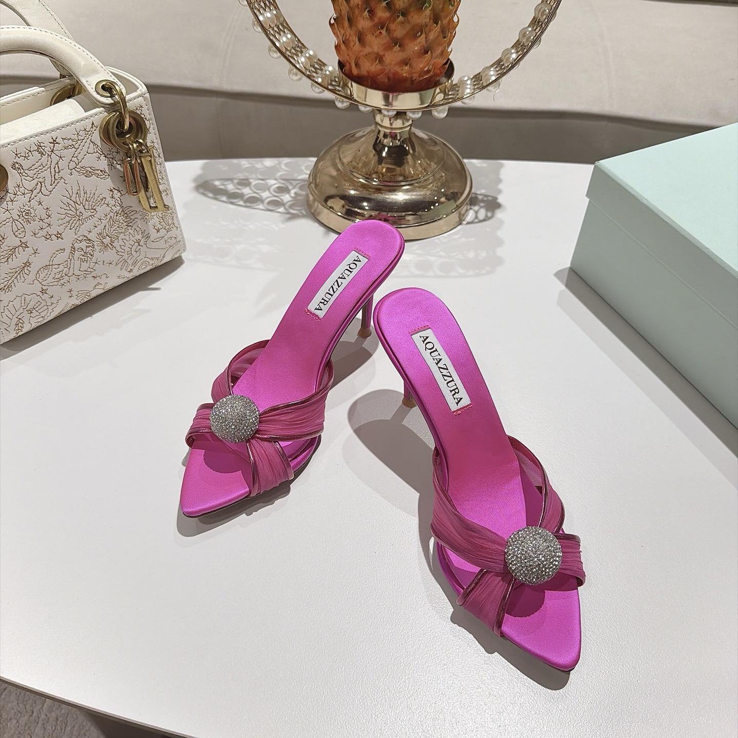 Aquazzura Pink Embellished Heeled Mules