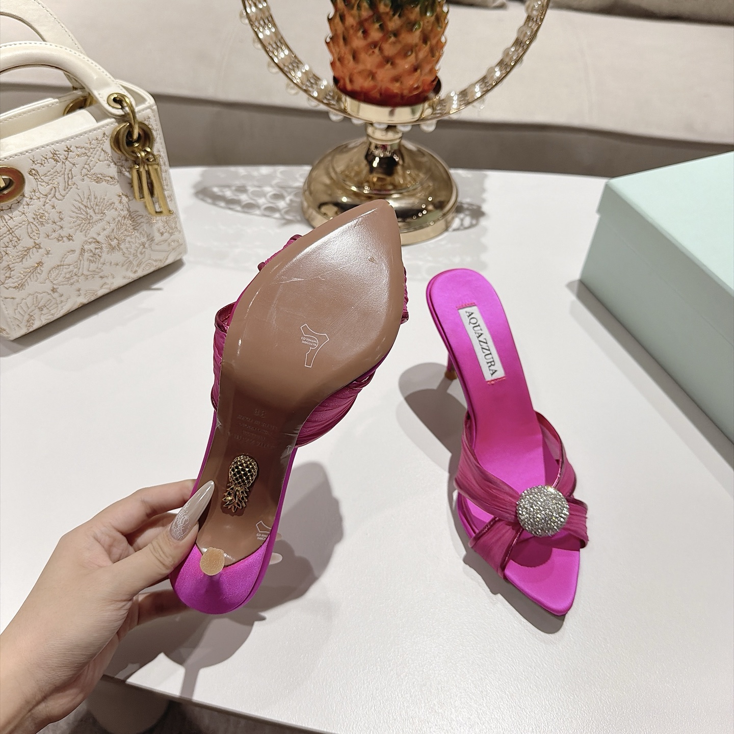 Aquazzura Pink Embellished Heeled Mules