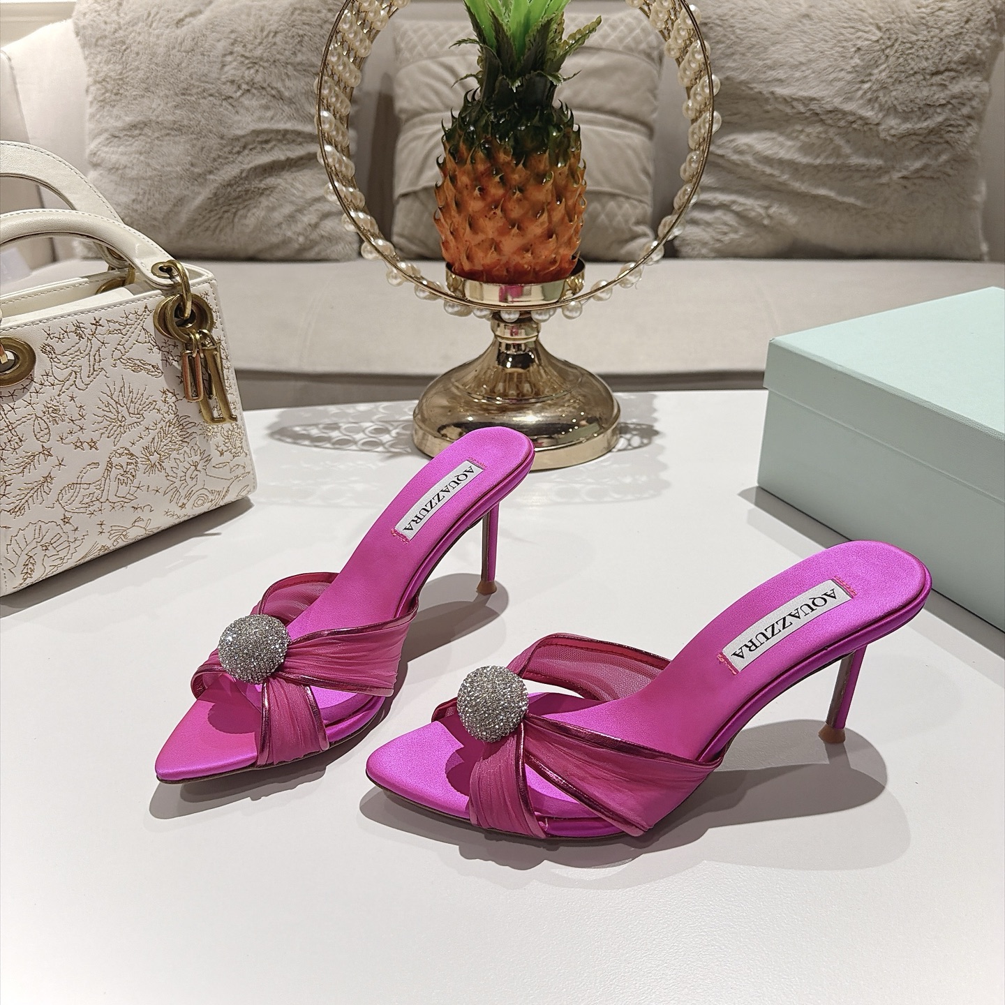 Aquazzura Pink Embellished Heeled Mules
