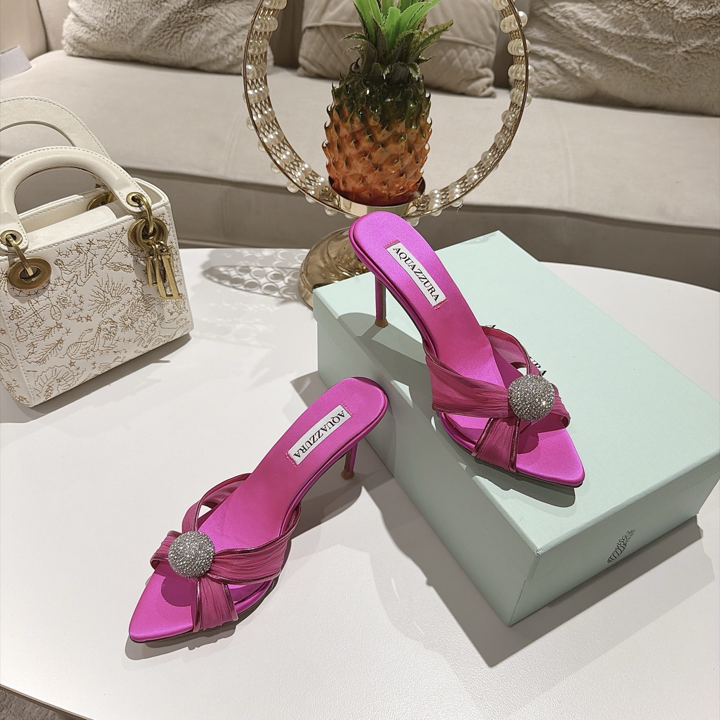 Aquazzura Pink Embellished Heeled Mules