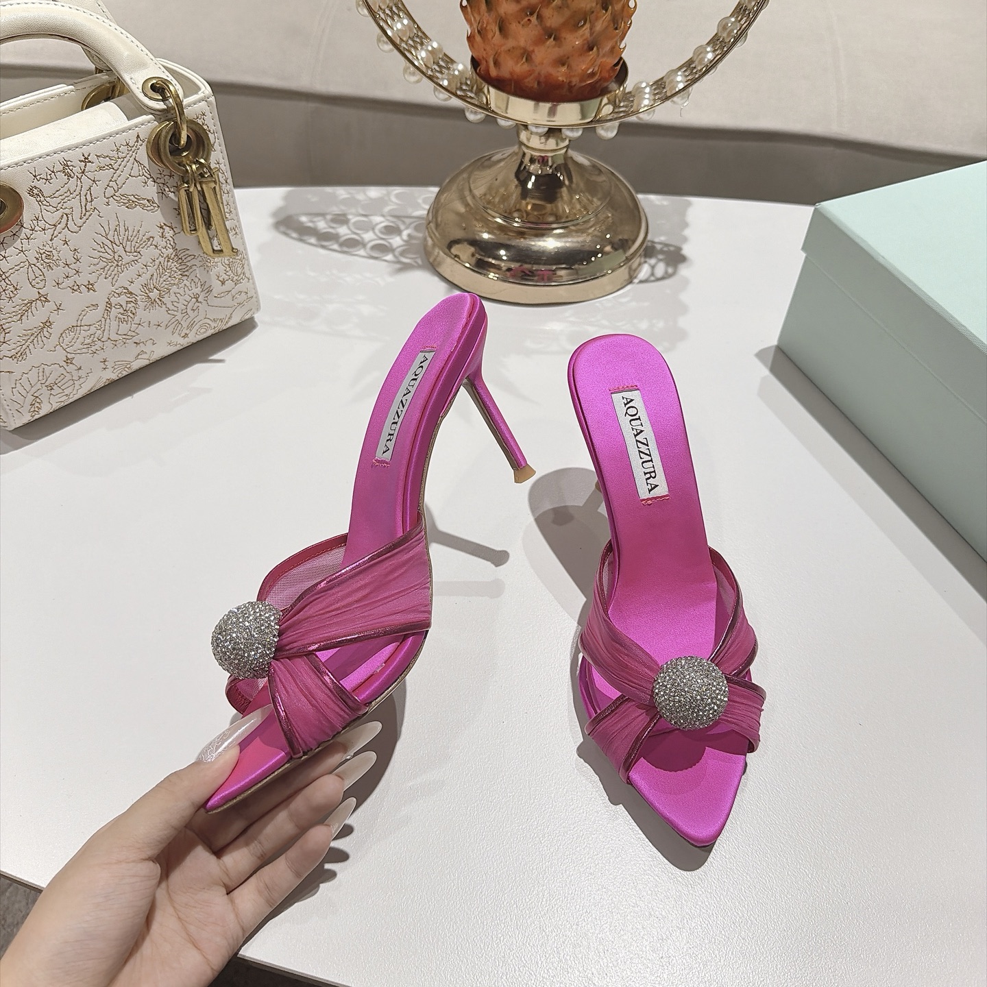 Aquazzura Pink Embellished Heeled Mules