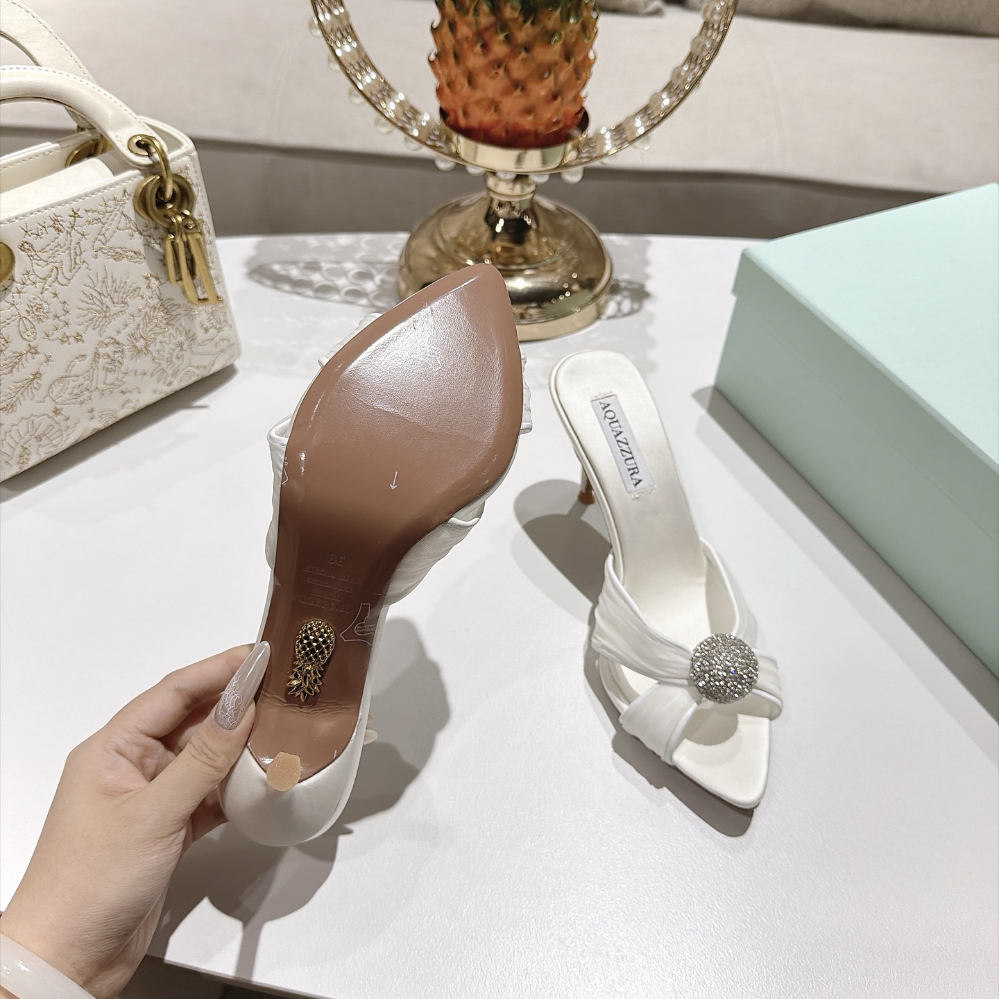 Aquazzura White Embellished Heeled Mules