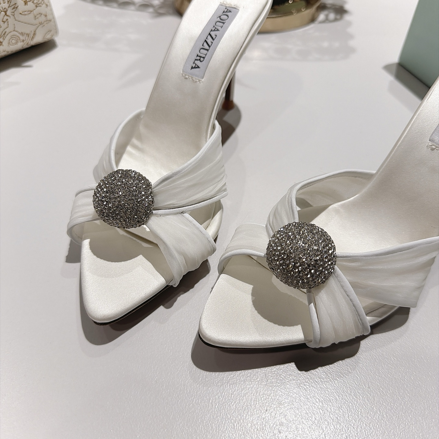 Aquazzura White Embellished Heeled Mules