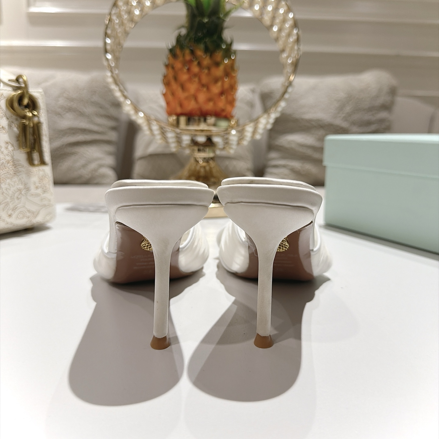 Aquazzura White Embellished Heeled Mules
