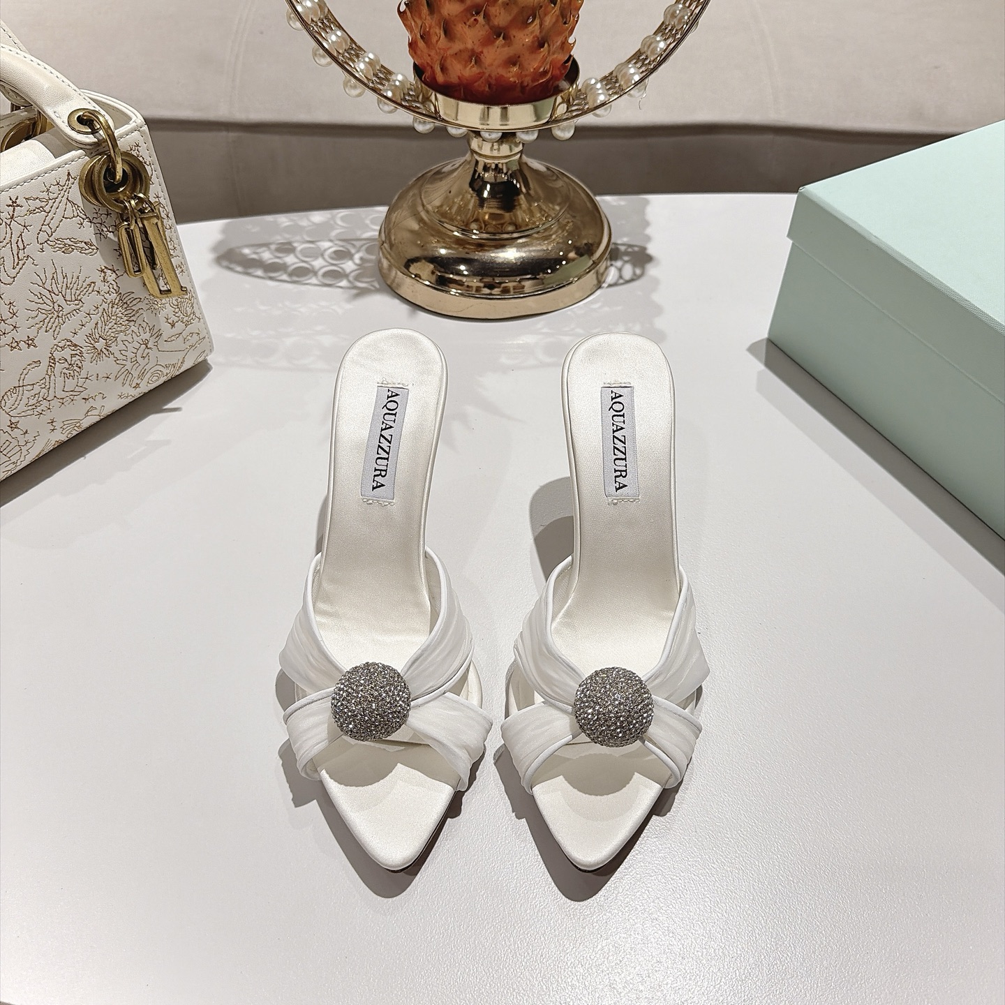 Aquazzura White Embellished Heeled Mules
