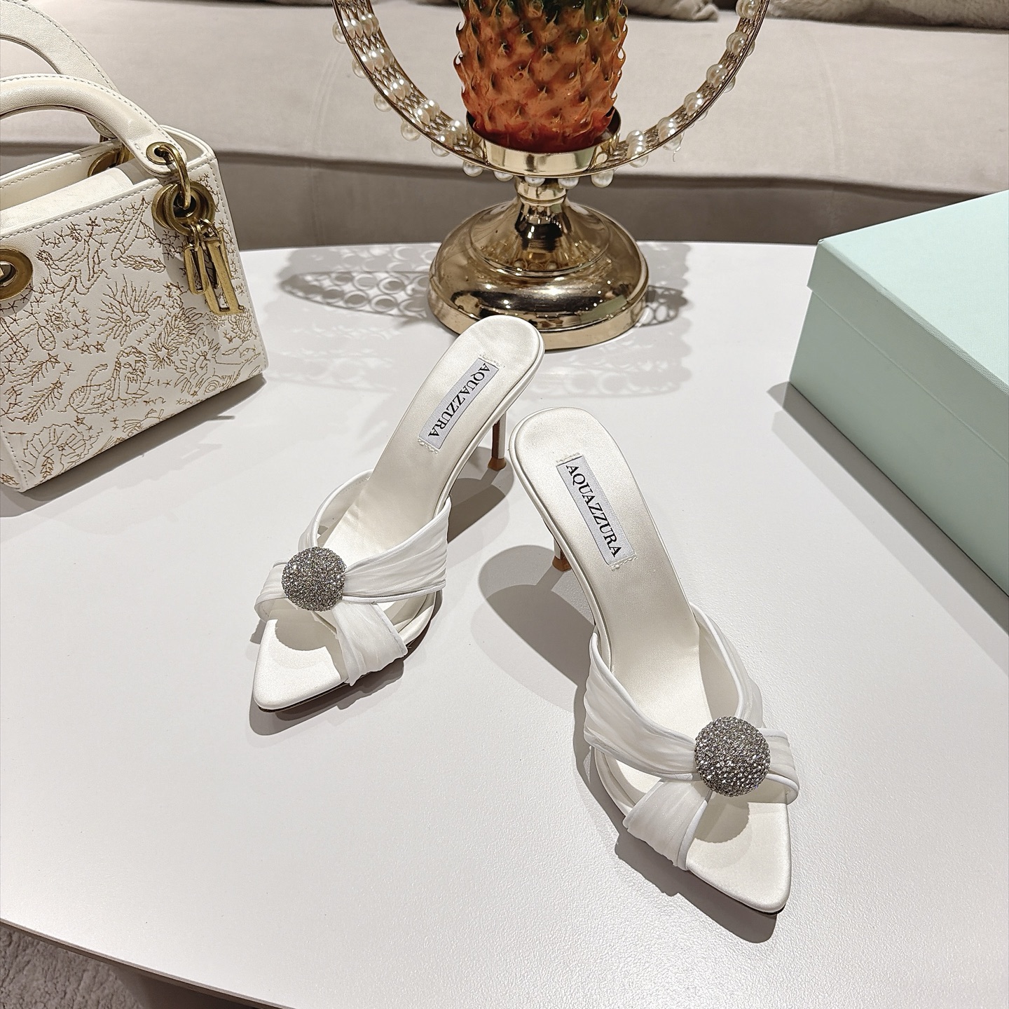 Aquazzura White Embellished Heeled Mules