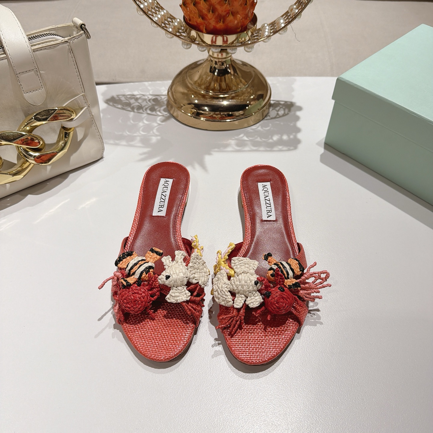 Aquazzura Red Embellished Heeled Mules