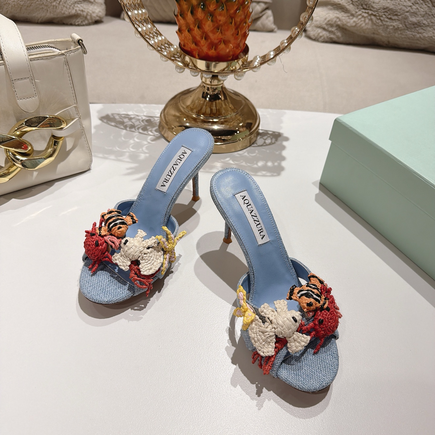 Aquazzura Blue Embellished Heeled Mules