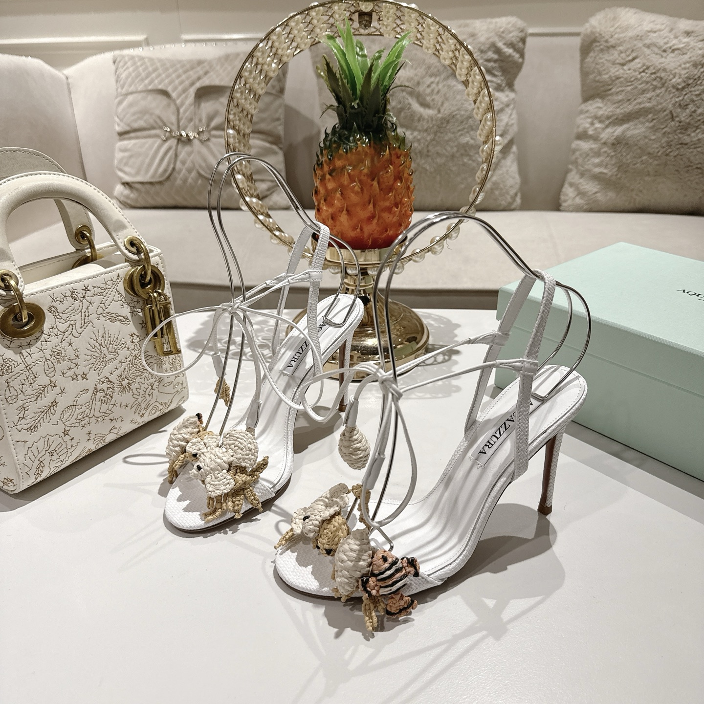 Aquazzura White Embellished Sandals