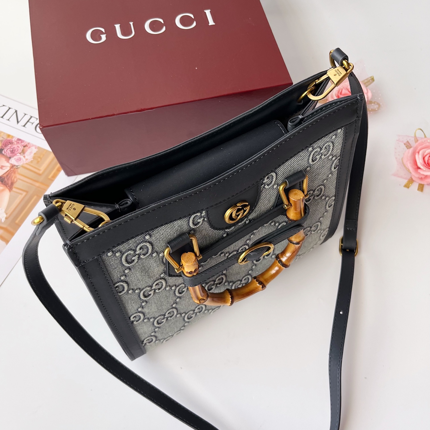 GUCCI古驰 Diana竹节系迷你托特バッグ 肩掛け調整可能