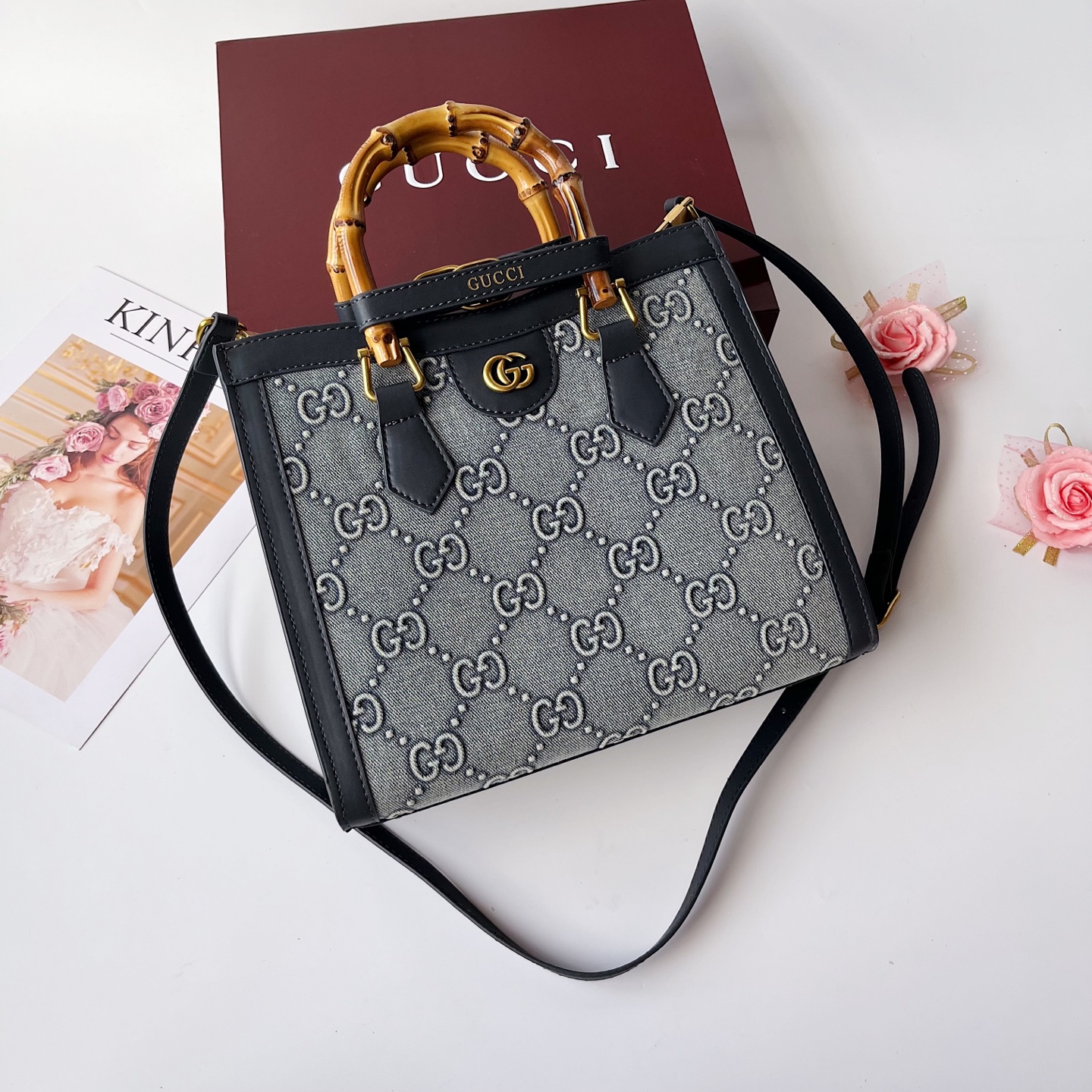 GUCCI古驰 Diana竹节系迷你托特バッグ 肩掛け調整可能