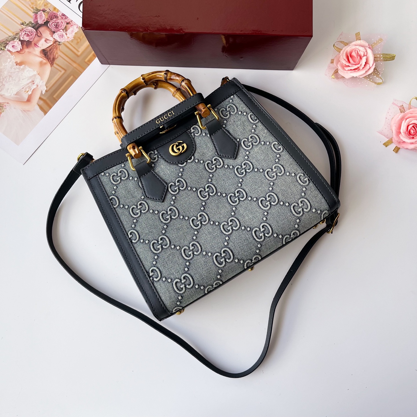 GUCCI古驰 Diana竹节系迷你托特バッグ 肩掛け調整可能