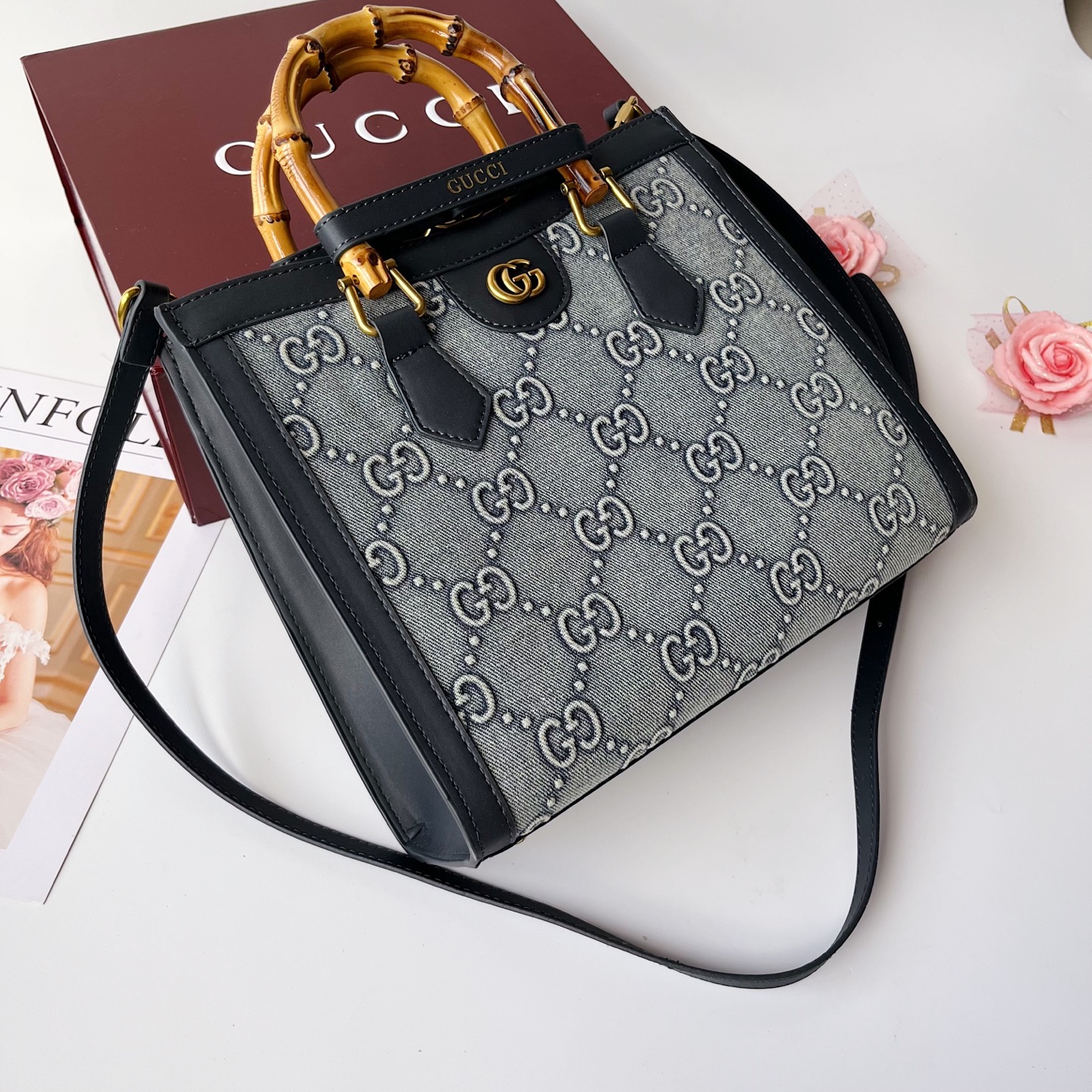 GUCCI古驰 Diana竹节系迷你托特バッグ 肩掛け調整可能