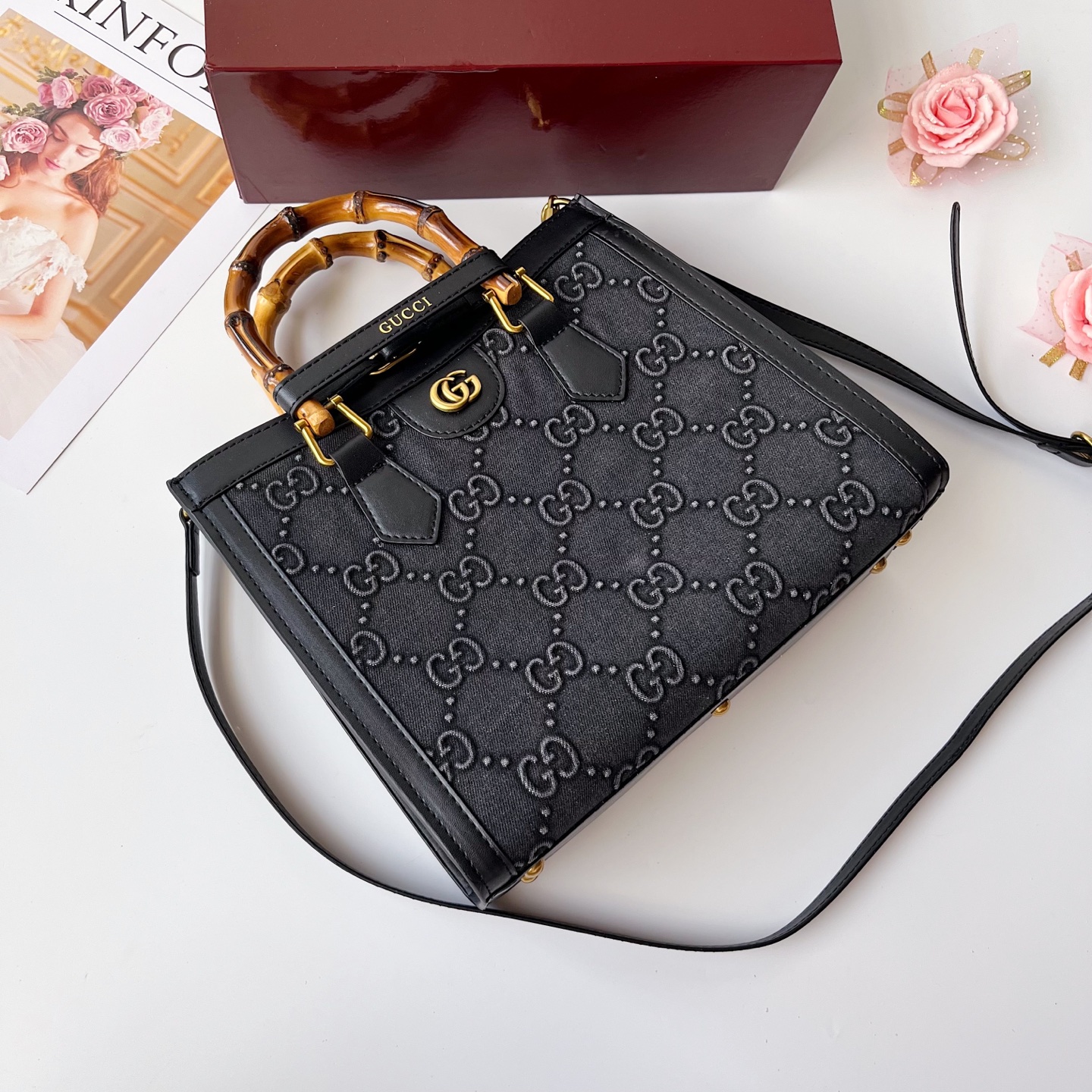 GUCCI古驰 Diana竹节系迷你托特バッグ 肩掛け調節可能