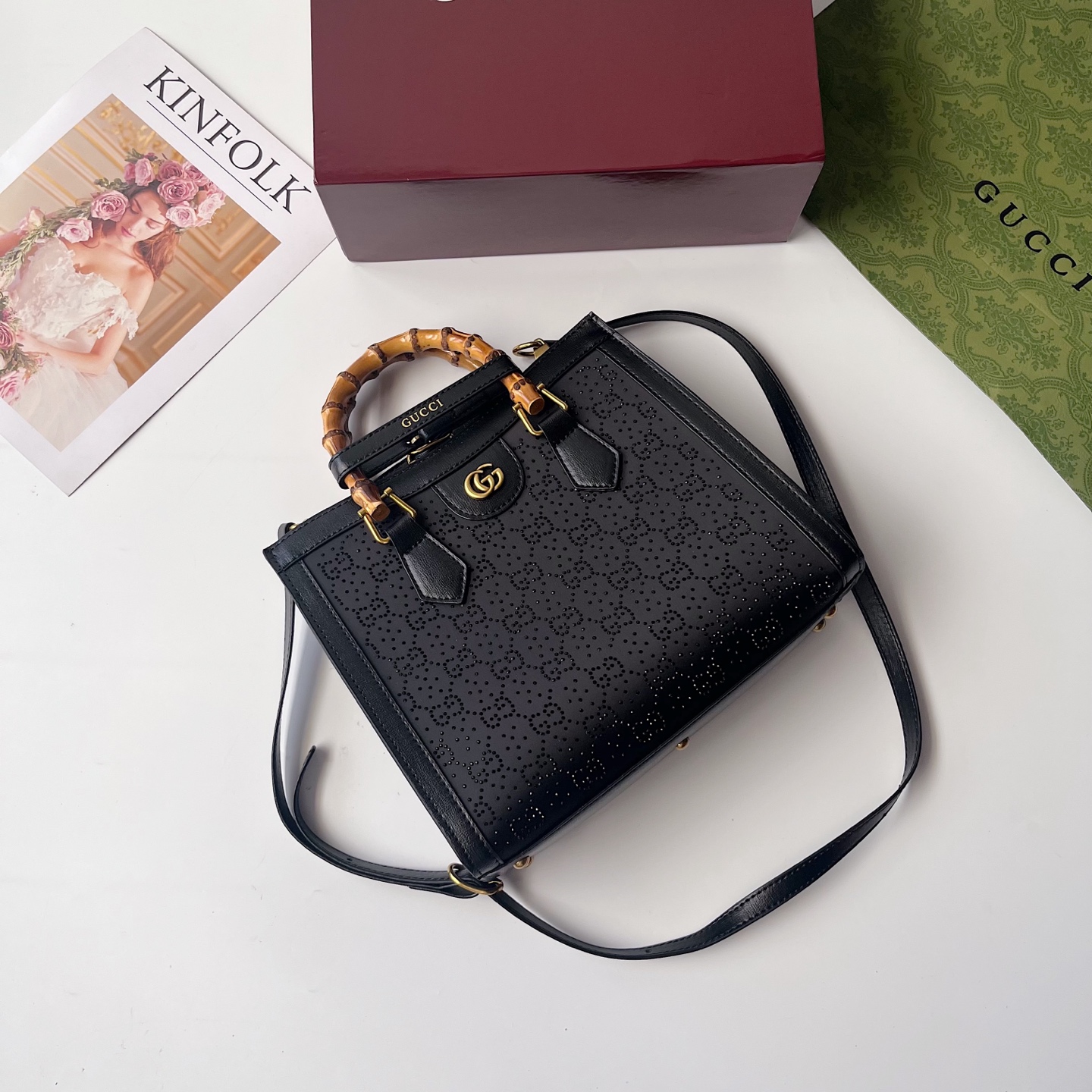 GUCCI古驰 Diana竹节系迷你トートバッグ 肩ひも調節可能