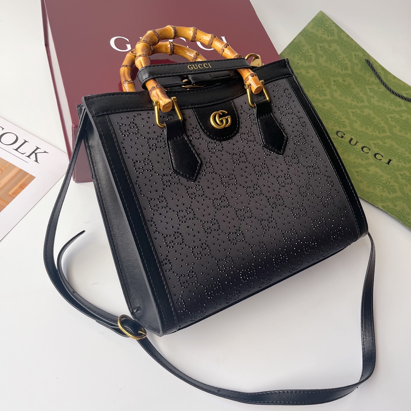 GUCCI古驰 Diana竹节系迷你トートバッグ 肩ひも調節可能