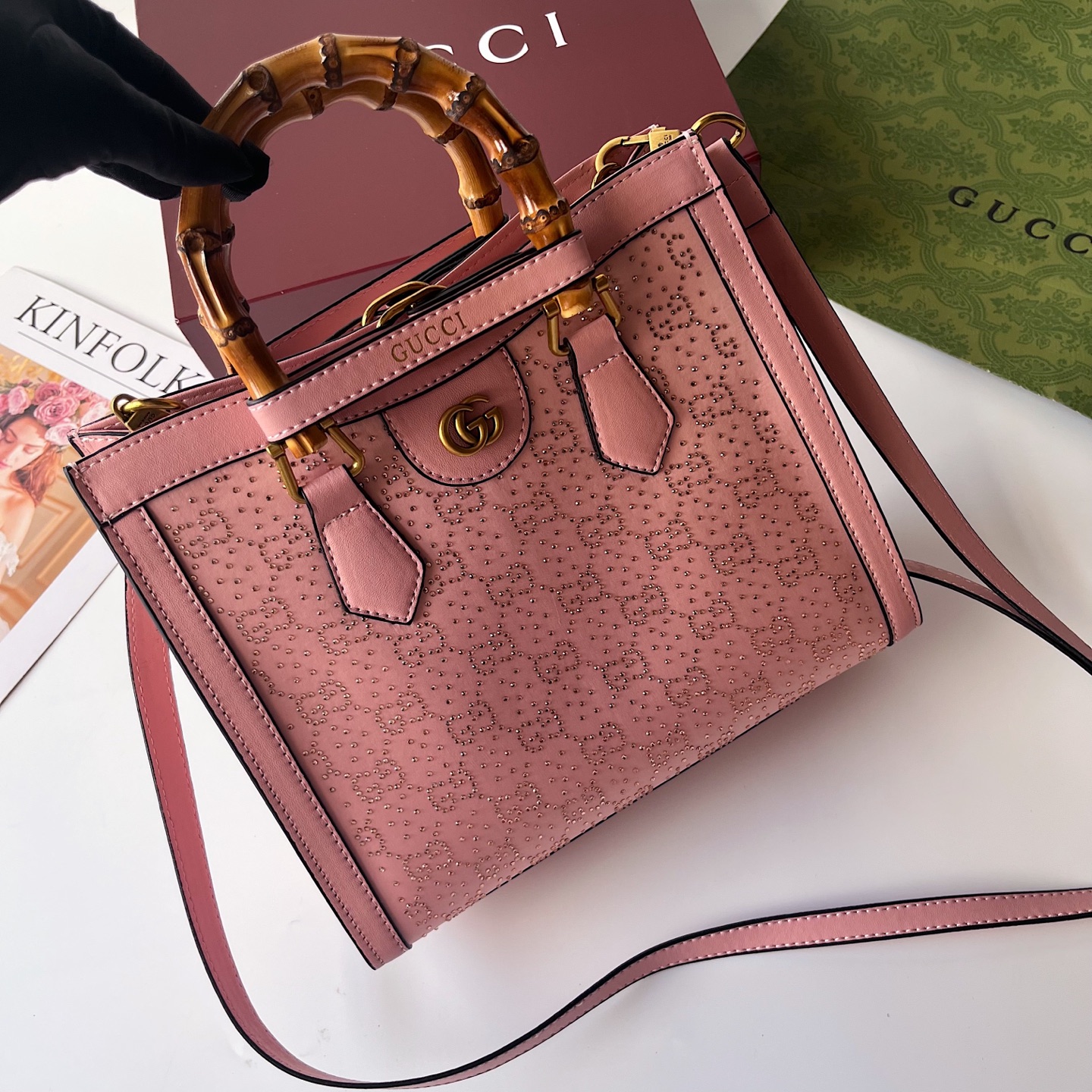 GUCCI古驰 Diana竹节系迷你托特包 肩掛け調整可能