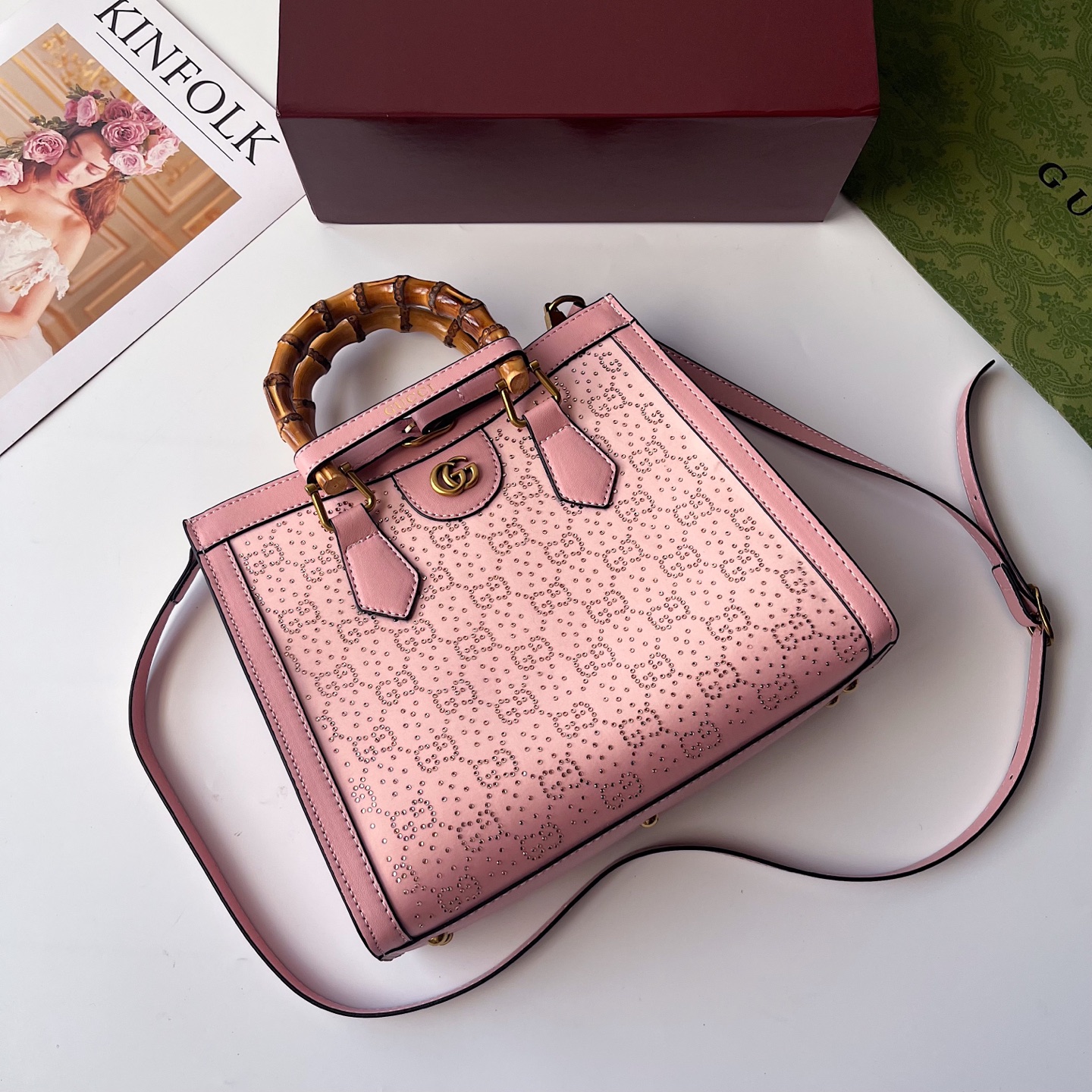 GUCCI古驰 Diana竹节系迷你托特包 肩掛け調整可能