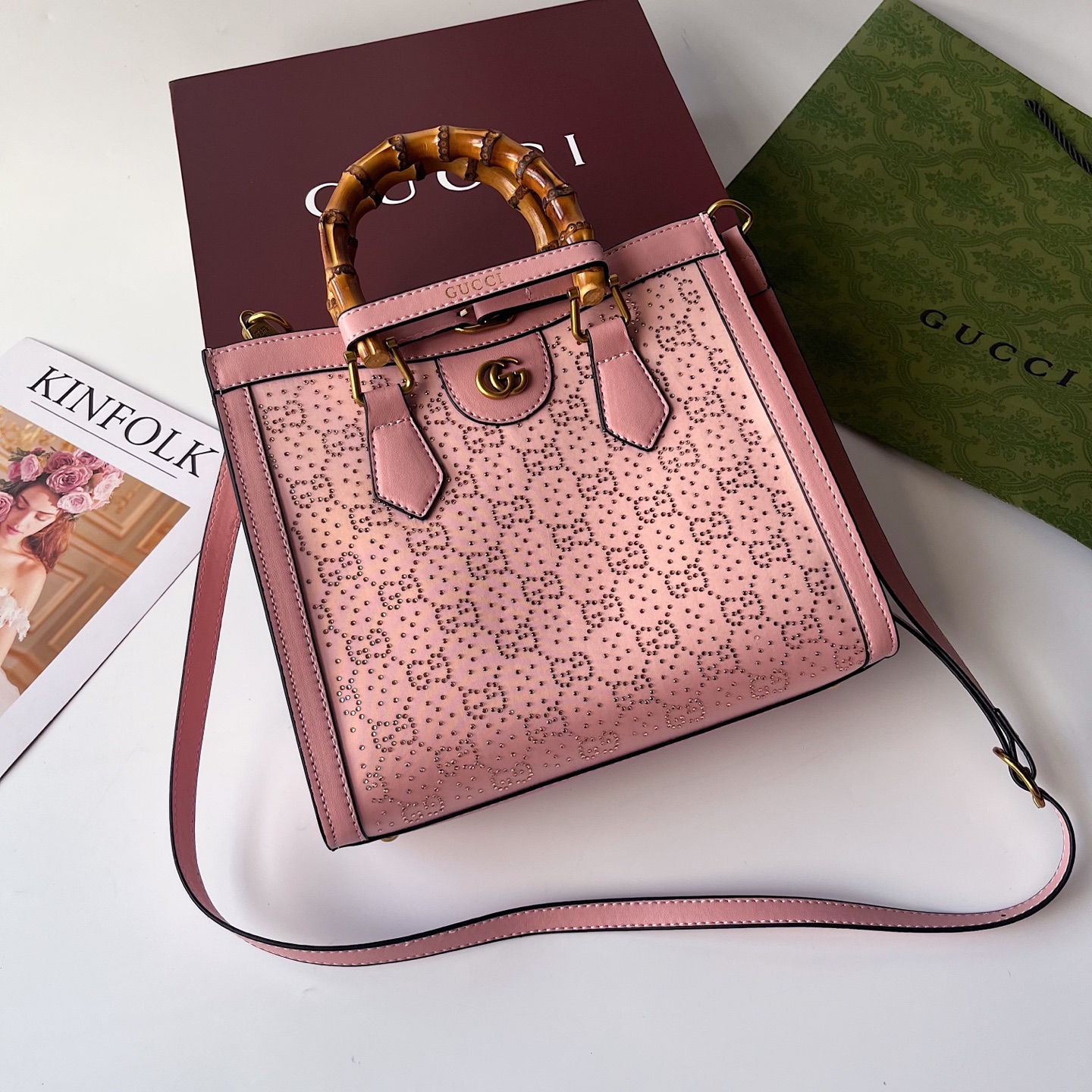 GUCCI古驰 Diana竹节系迷你托特包 肩掛け調整可能