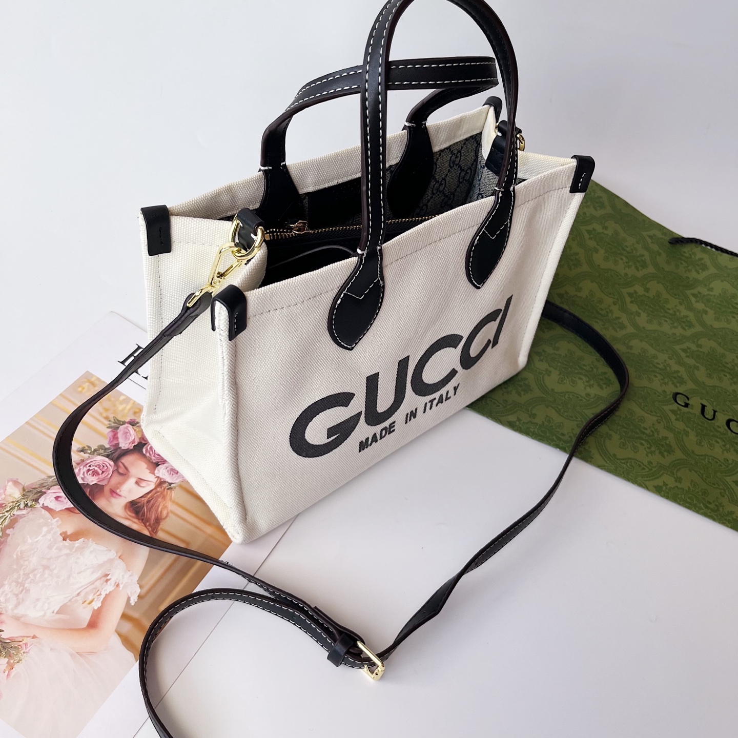 GUCCI古驰 トート帆布バッグ小号 大容量 手提げ・ショルダー兼用