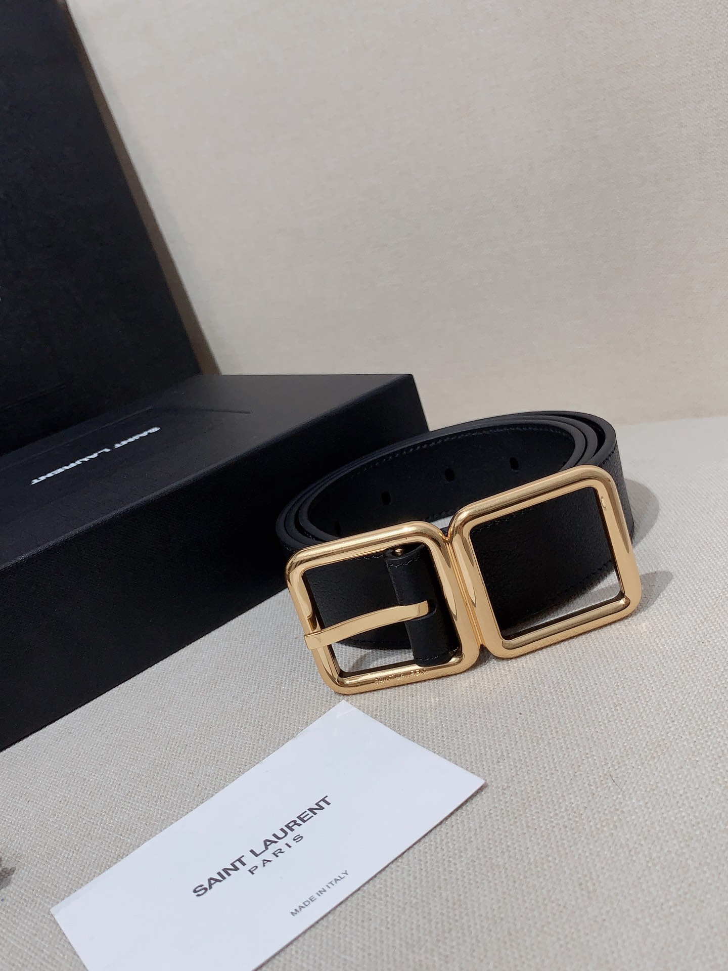 SaintLaurent聖羅蘭女士腰帶皮帶原廠精密電渡扣頭意大利原廠皮寬3.0cm光滑皮革雙扣窄款腰帶