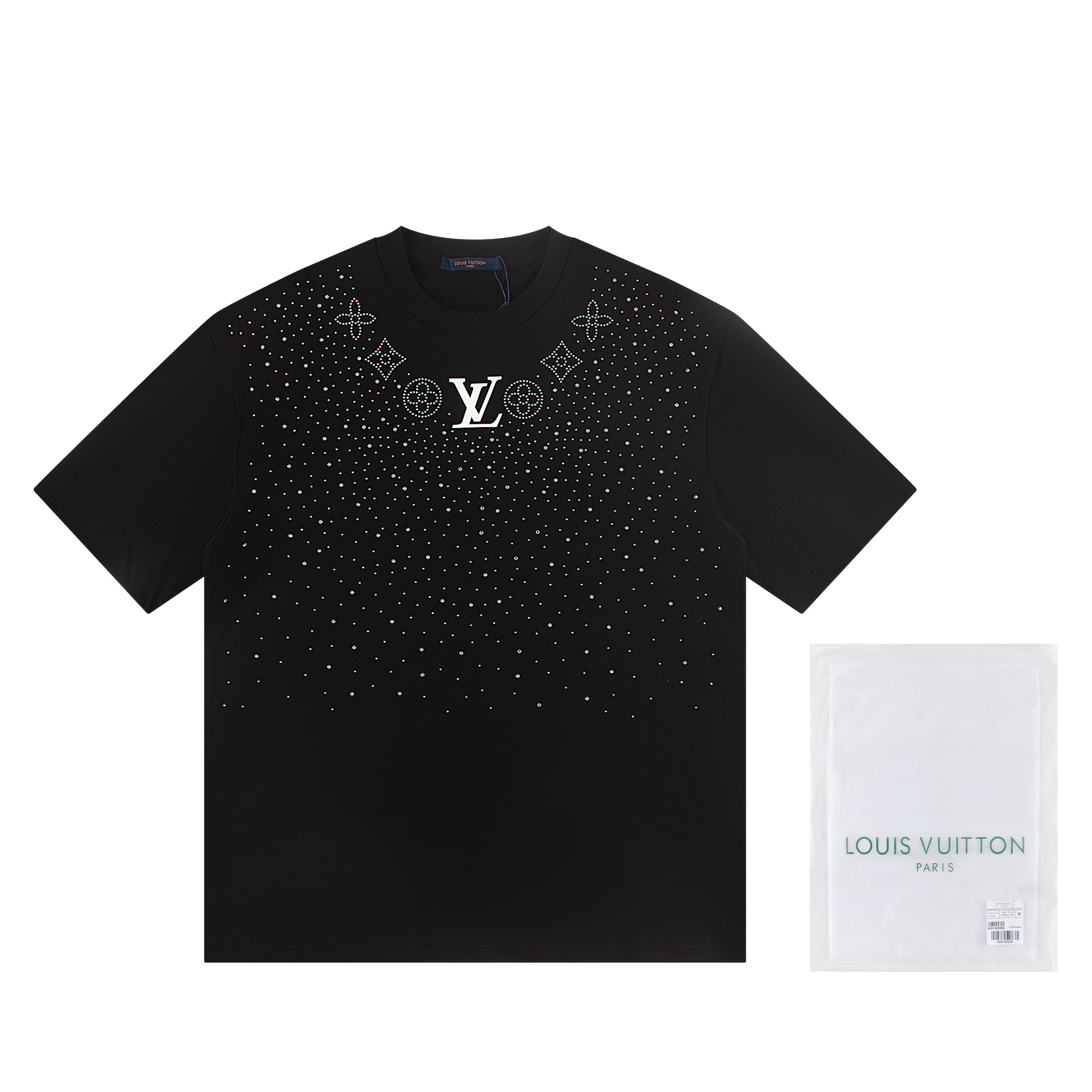 P80 louis vuitto*2026 última colección camiseta de manga corta con estampado quemado y pedrería. Material: algodón pein…