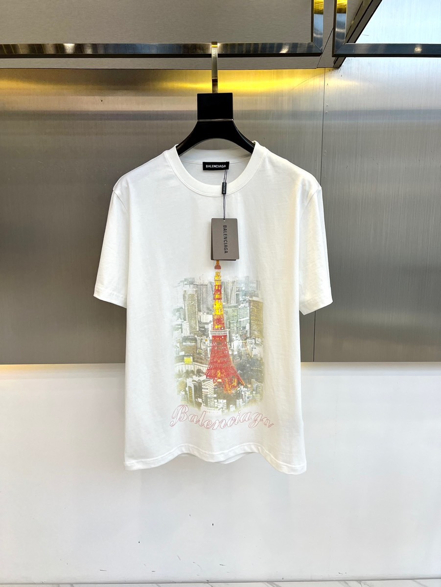 Balenciaga New
 Clothing T-Shirt Printing Cotton Summer Collection Vintage Short Sleeve