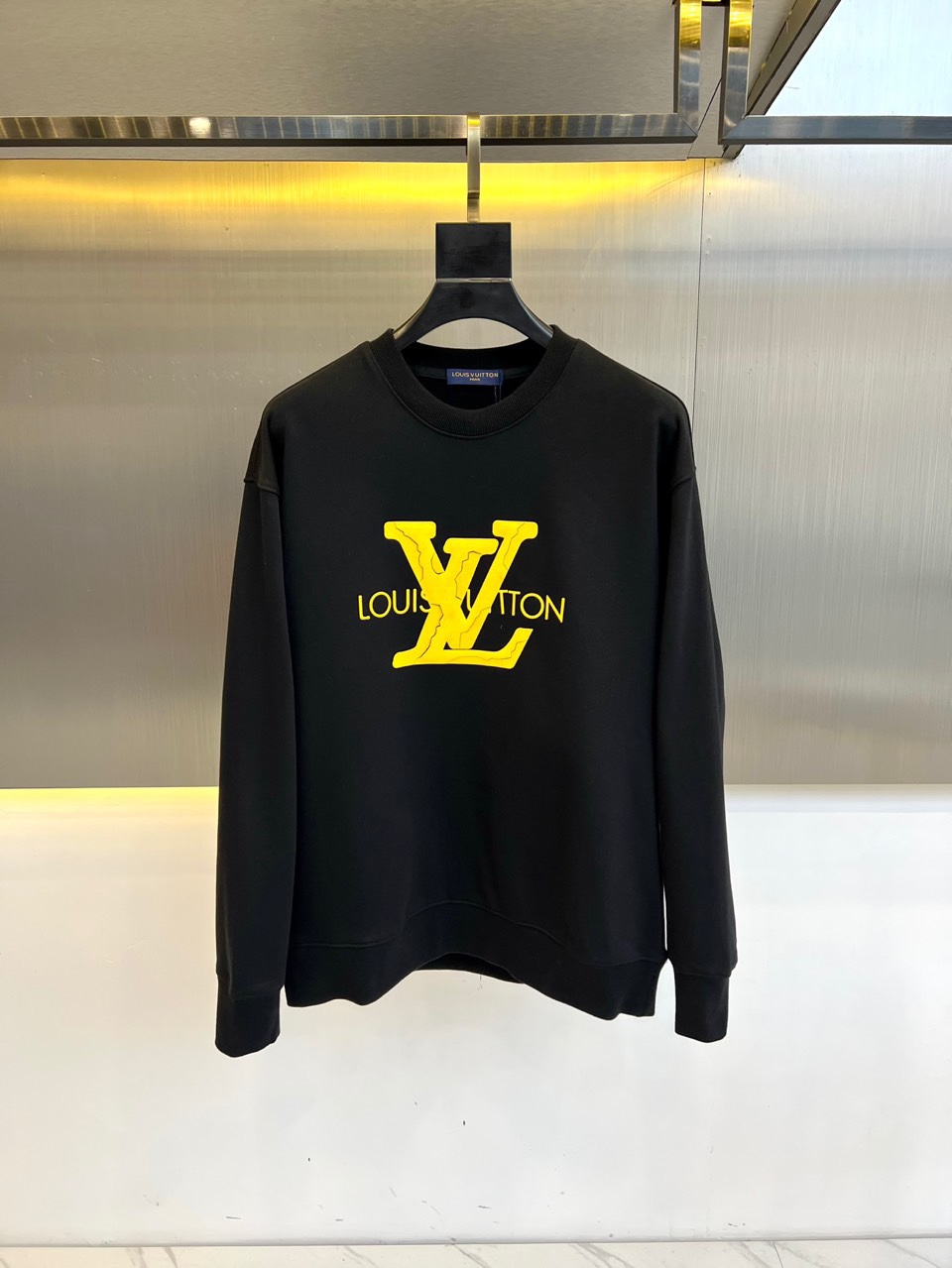 Louis Vuitton Black Cotton Sweatshirt with Yellow Logo, Unisex, Casual Wear