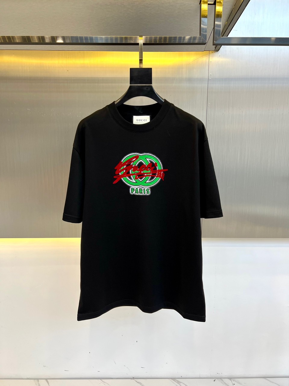 NO:140426,Gucc, 2025 spring and summer new double G letter logo printed round short-sleeved T-shirt, soft jersey slim round neck T-shirt, customized counter literacy top European cotton fabric, original fixed-woven ribs, neat car thread. Interlocking 