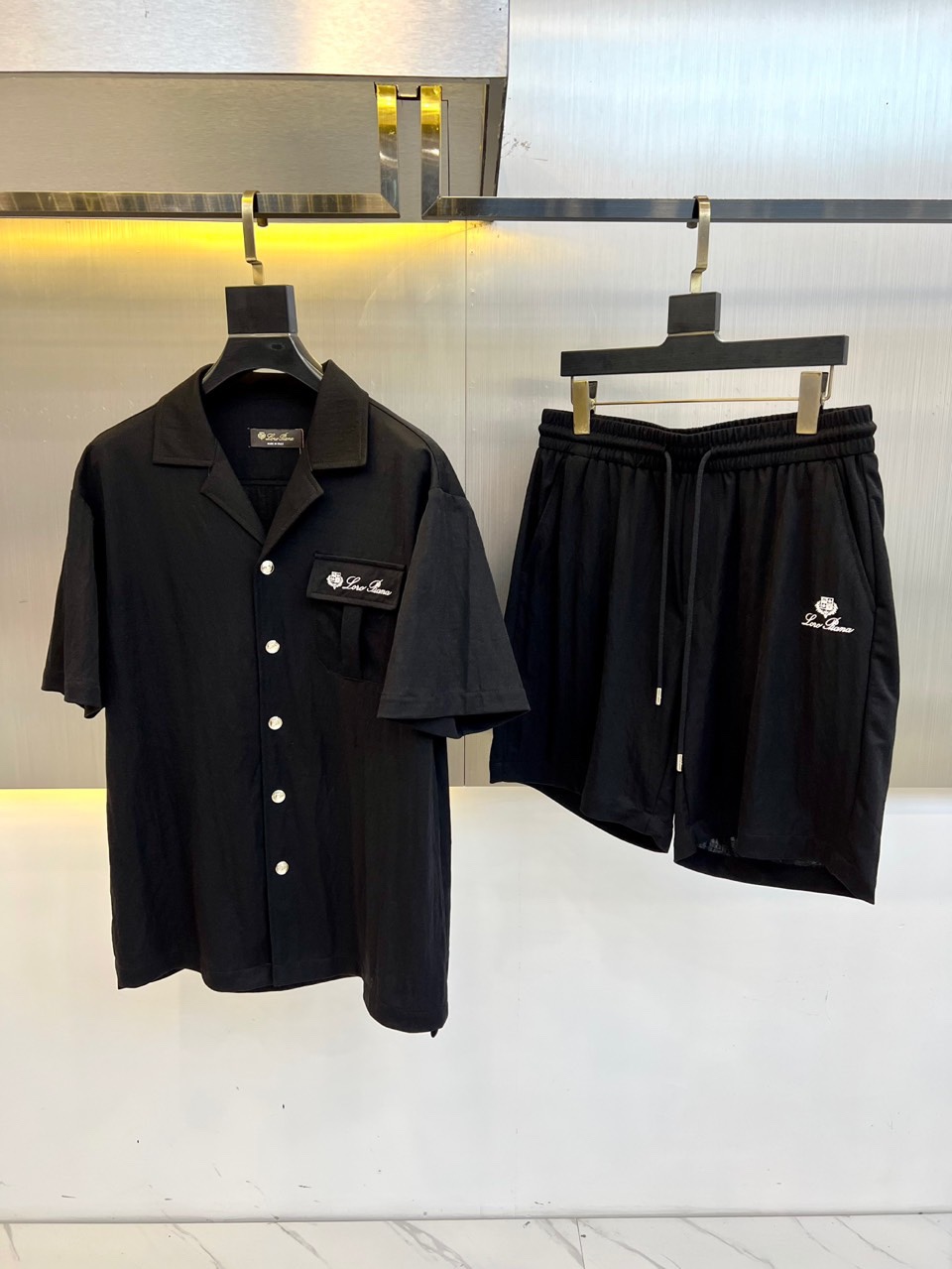 Loro Piana Men's Black Short Sleeve Shirt & Shorts Set - Summer Fashion 2 i1746900331 1960 0