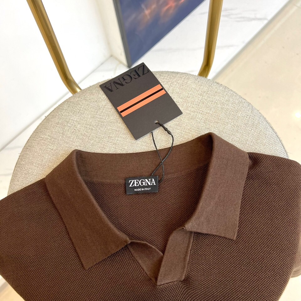 Zegna杰尼亚、2025秋冬新款简约商务休闲无扣翻领长袖男士针织POLO衫。海鸥领的设计理念打破传统固