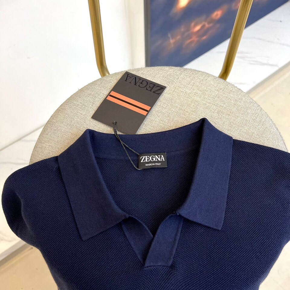 Zegna杰尼亚、2025秋冬新款简约商务休闲无扣翻领长袖男士针织POLO衫。海鸥领的设计理念打破传统固