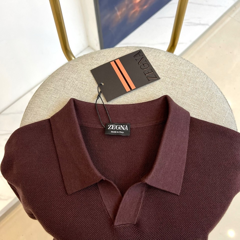 Zegna杰尼亚、2025秋冬新款简约商务休闲无扣翻领长袖男士针织POLO衫。海鸥领的设计理念打破传统固