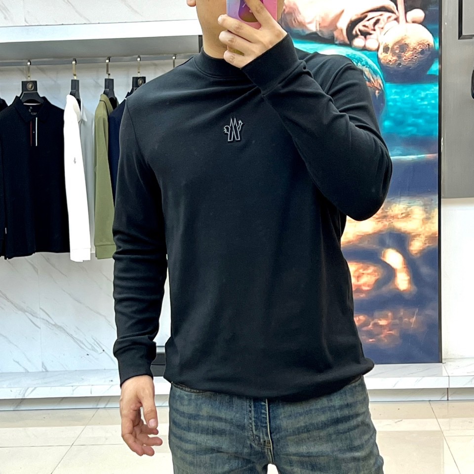 MONCLER蒙口、2025秋冬系列，经典徽标刺绣长袖T恤，精选47.6%棉+47.9%聚酯纤维+4.5