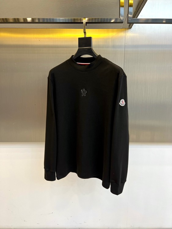MONCLER蒙口、2025秋冬系列，经典徽标刺绣长袖T恤，精选47.6%棉+47.9%聚酯纤维+4.5