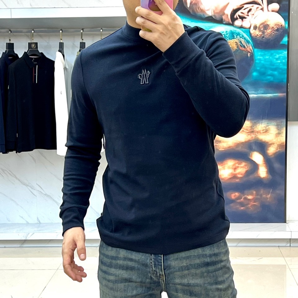 MONCLER蒙口、2025秋冬系列，经典徽标刺绣长袖T恤，精选47.6%棉+47.9%聚酯纤维+4.5