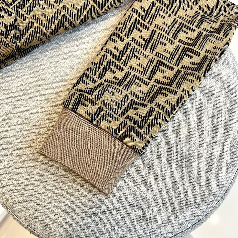 Fend芬迪、2025秋冬新品连帽卫衣，以品牌标志性双F图案铺陈棕色系底色，演绎经典与潮流的完美融合。连