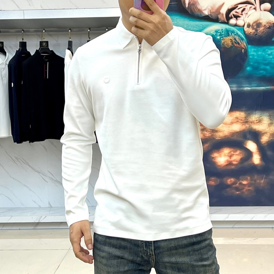 Ferragam菲拉格慕、2025秋冬男士系列。白色珠地棉长袖翻领POLO衫。精选47.6%棉+47.9