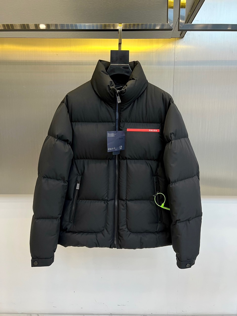 Prada Black Down Jacket with High Collar and Zipper, Women's Winter 2025 Collection