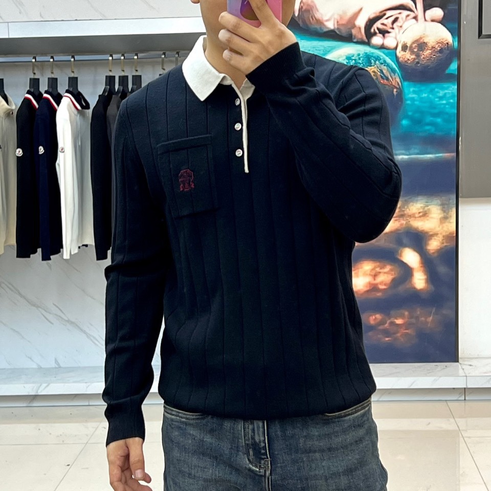Brunello Cucinelli-BC，2025秋冬新品男士羊毛🐑针织衫，以优雅撞色设计演绎现代绅士