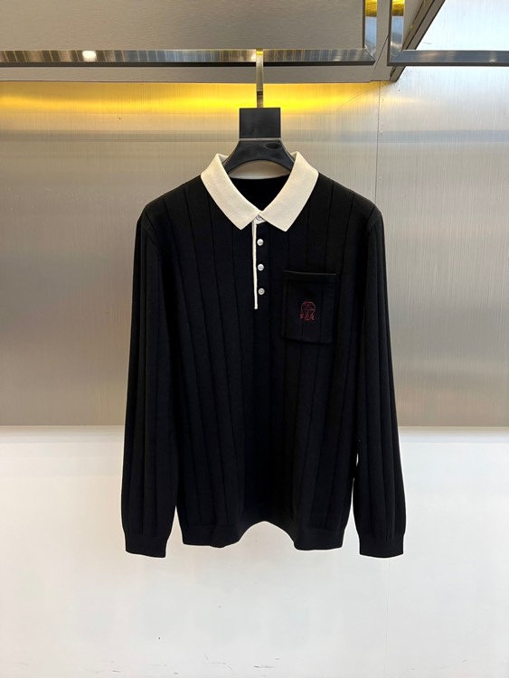 Brunello Cucinelli-BC，2025秋冬新品男士羊毛🐑针织衫，以优雅撞色设计演绎现代绅士