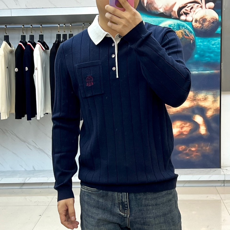 Brunello Cucinelli-BC，2025秋冬新品男士羊毛🐑针织衫，以优雅撞色设计演绎现代绅士