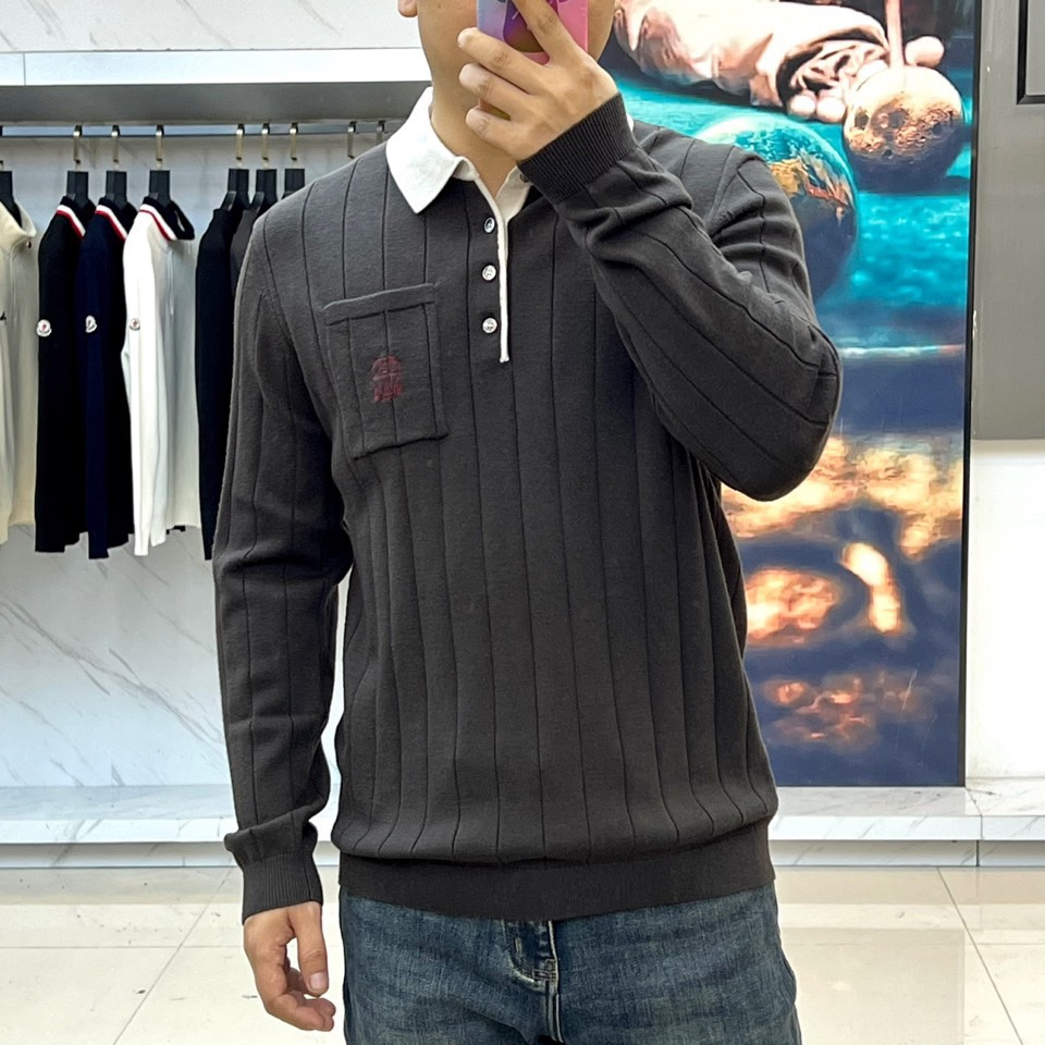 Brunello Cucinelli-BC，2025秋冬新品男士羊毛🐑针织衫，以优雅撞色设计演绎现代绅士