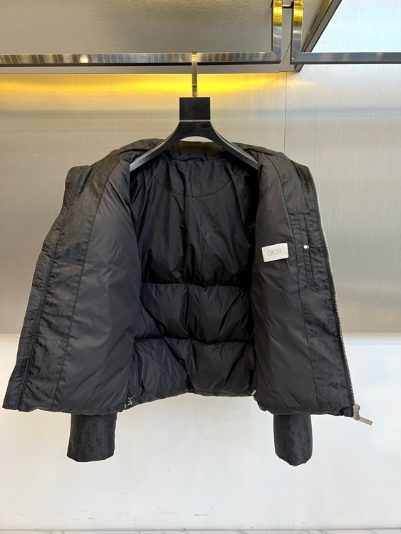 Dio迪奥（白鹅绒）、2025秋冬新品 DIOR羽绒服。浅蓝色短款设计搭配立领结构，通过精密拉链系统实现