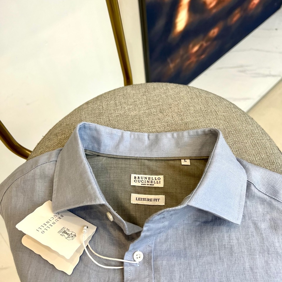 BC-Brunello Cucinelli 棉麻极简衬衫 | 自然呼吸 优雅随行纯白棉麻小尖领衬衫精选天