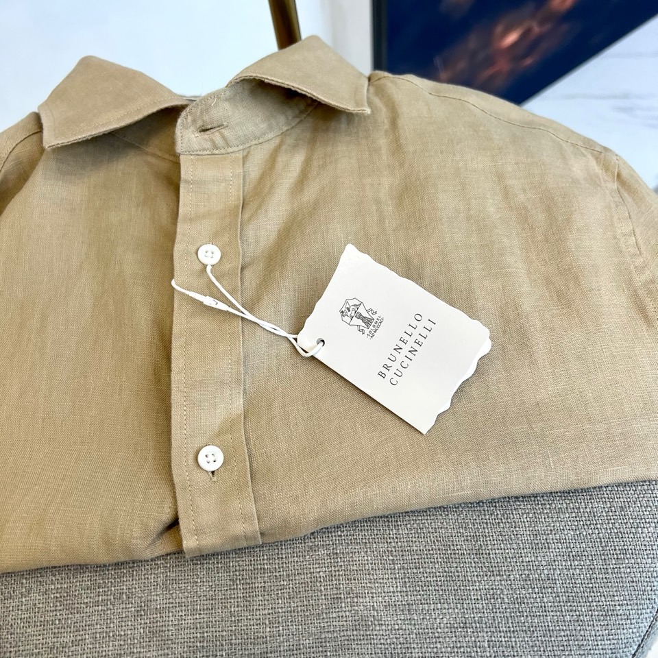 BC-Brunello Cucinelli 棉麻极简衬衫 | 自然呼吸 优雅随行纯白棉麻小尖领衬衫精选天