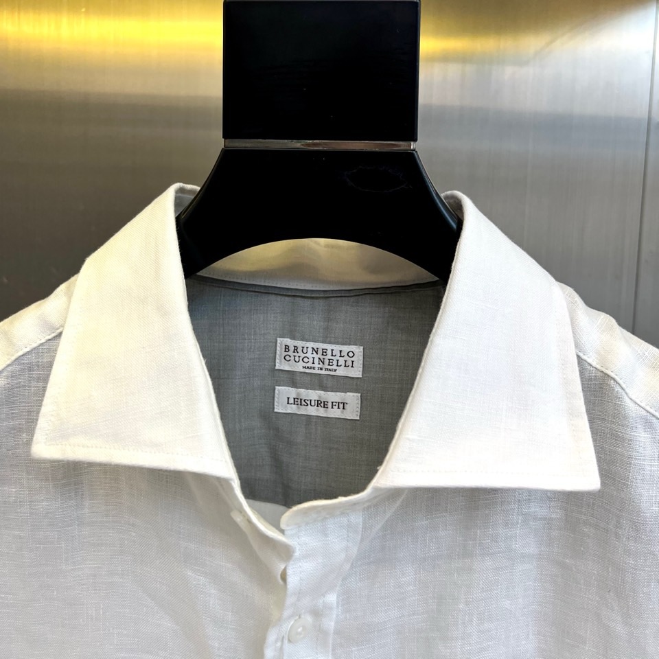 BC-Brunello Cucinelli 棉麻极简衬衫 | 自然呼吸 优雅随行纯白棉麻小尖领衬衫精选天