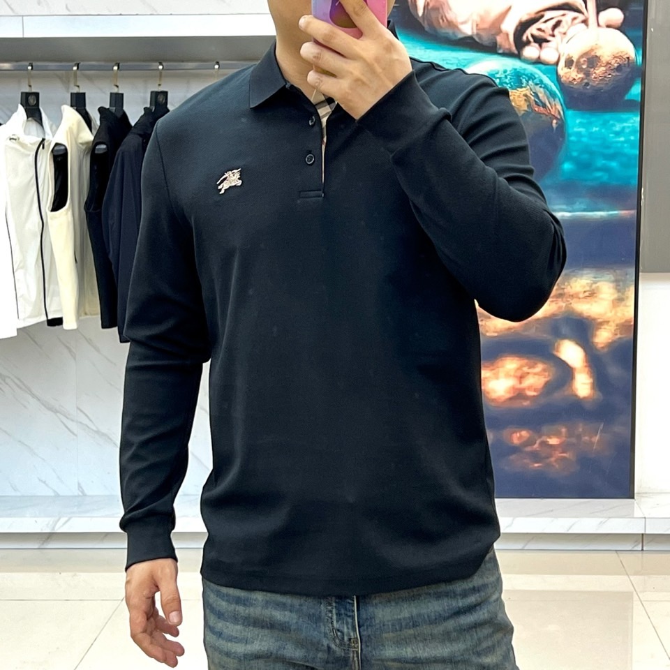 Bur巴宝莉、25秋冬精品！男士珠地棉长袖口袋翻领POLO衫，早秋男士基础百搭长袖衫，妥妥的商务精英标配