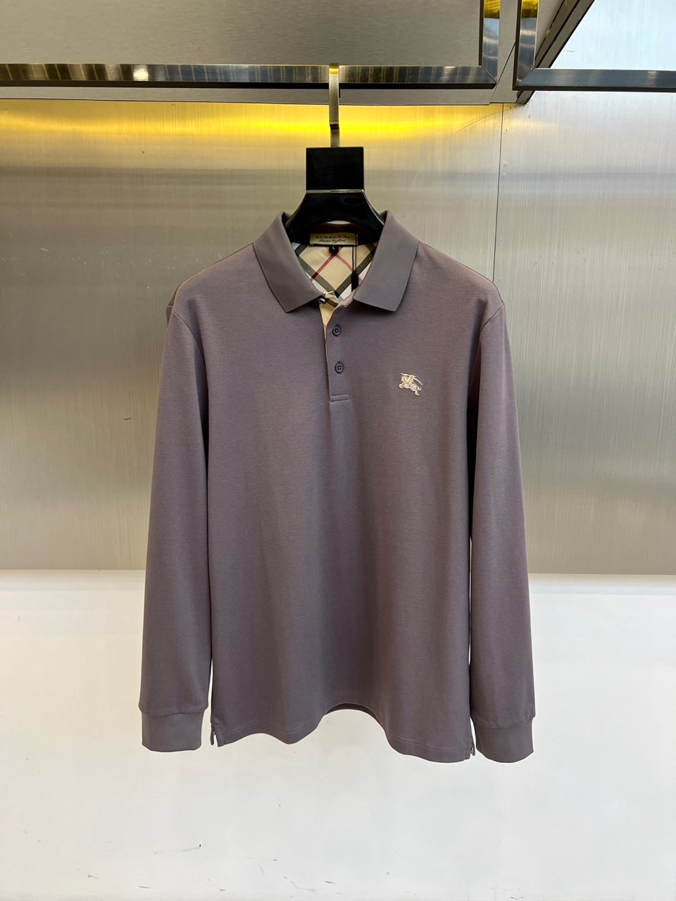 Bur巴宝莉、25秋冬精品！男士珠地棉长袖口袋翻领POLO衫，早秋男士基础百搭长袖衫，妥妥的商务精英标配