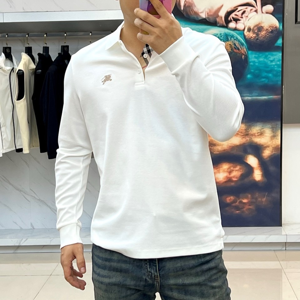 Bur巴宝莉、25秋冬精品！男士珠地棉长袖口袋翻领POLO衫，早秋男士基础百搭长袖衫，妥妥的商务精英标配